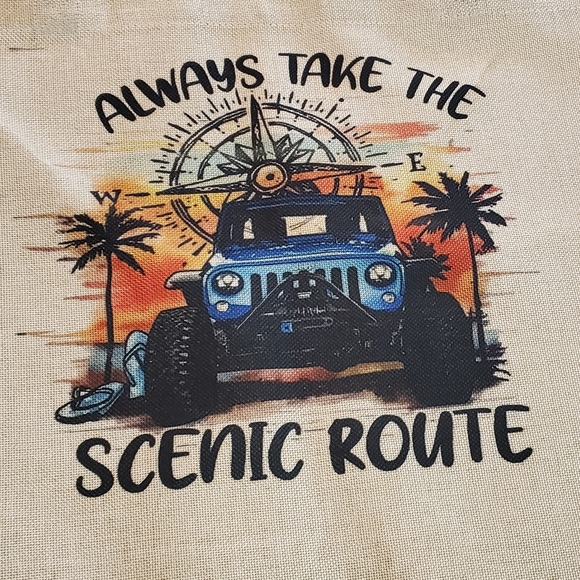 Always Take the Scenic Route Burlap Tote Bag - Picture 4 of 7